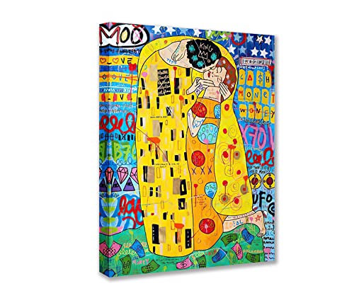 Tucocoo Bunte Leinwand-Wandkunst, Graffiti-Straße, Pop-Art-Gemälde, der Kuss von Gustav Klimt, berühmte Moderne Kunstwerke, Heimdekoration für Wohnzimmer, Schlafzimmer, gerahmt, 30x40 cm, 1 Stück von Tucocoo