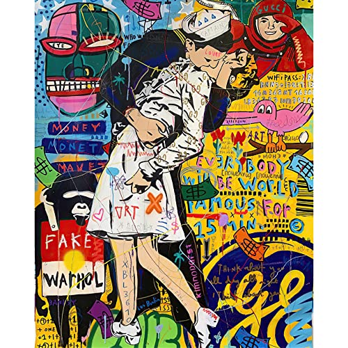 Tucocoo Buntes Malen nach Zahlen für Erwachsene Straßen-Graffiti-Ölgemälde-Set auf Leinwand mit Pinseln und Acryl-Pigment-Liebhabern küssendes romantisches Bild für Zuhause Wanddekoration (rahmenlos) von Tucocoo