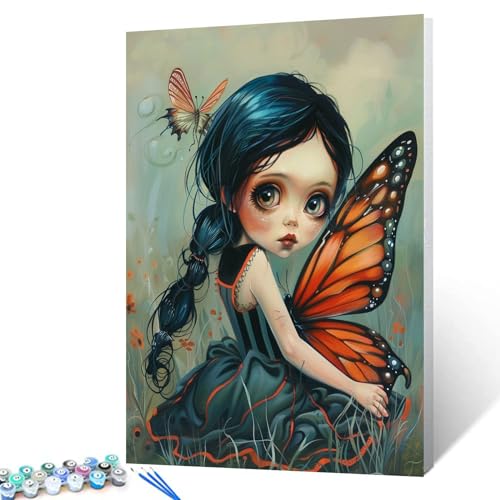 Tucocoo Malen nach Zahlen mit Schmetterlingen, 40 x 50 cm, schönes DIY-Ölgemälde für Erwachsene mit Pinseln und Acrylpigment, einfaches Bild für kleine Mädchen, Heimdekoration (ohne Rahmen) von Tucocoo