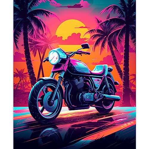 Tucocoo Motorrad Malen Nach Zahlen für Erwachsene Anfänger, DIY Digital Ölgemälde Kits auf Leinwand mit Pinseln und Acrylpigment, Sommer Urlaub Buntes Muster für Home Decor 40 x 50 cm (Rahmenlos) von Tucocoo