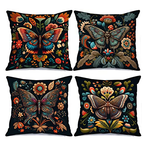 Tucocoo Retro Butterfies Cushion Covers, Decorative Piece, Abstract Tropical Flowers Pillowcases, Vivid Floral Pattern, Boho Cushion Cover, Nordic Style Cushion Cover, Decorations for Couch, Sofa von Tucocoo