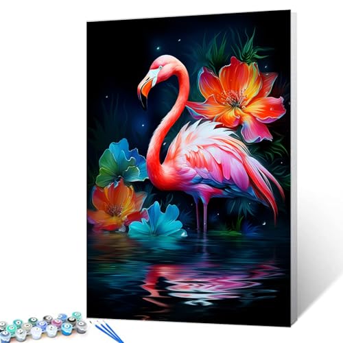 Tucocoo Rosa Flamingo Malen nach Zahlen für Erwachsene, DIY-Ölgemälde-Kits auf Leinwand mit Pinseln und Acrylpigment, abstraktes Seerosen-süßes Tierbild für Wohnkultur, 40 x 50 cm (rahmenlos) von Tucocoo
