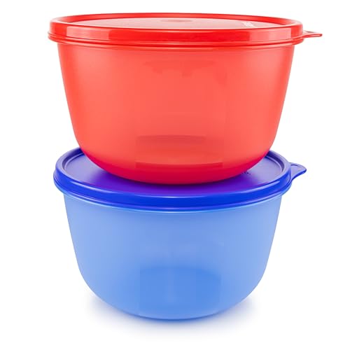 Tupperware Clarissa Schüssel 1,9 L blau + 2 L rot Salatschüssel, Rührschüssel, Backschüssel von Tupperware