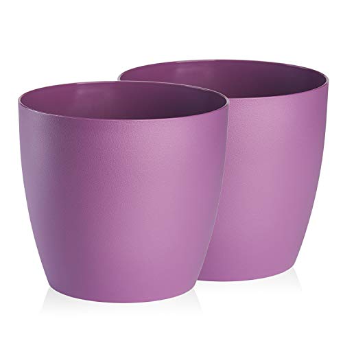 Tymar Blumentopf, 2er-Pack, Pflanzentopf aus Kunststoff, Moderne, matt, Runde Form (Violett, ø 12 cm) von Tymar