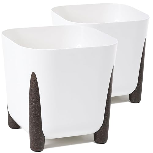 Tymar Blumentopf mit Füßen, 2er-Pack, Blumenkübel, Pflanzkübel,Übertopf, Quadrat Form ((2pack) Weiß, 26x26 cm) von Tymar