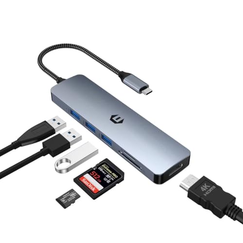 Tymyp 6-in-1 USB-C-Hub, Dual-Monitor USB C-Adapter mit (4K HDMI, USB A 3.0, SD/TF-Kartenleser), Chromebook Pro/Air Multiport Dock für Surface, XPS und mehr Typ-C-Geräte von Tymyp