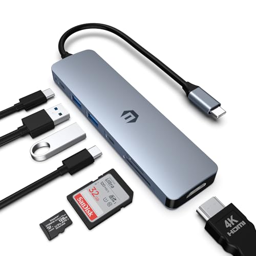 Tymyp 7-in-1 USB-C-HUB, erleben Sie vielseitige Konnektivität mit HDMI-Ausgang, 100 W PD, USB C 3.0, 2 x USB 3.0, SD- und Micro-SD-Kartenleser, kompatibel für USB-C-Laptops, Dell XPS/HP/Surface und von Tymyp
