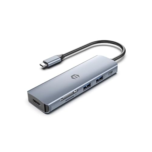 Tymyp USB C Hub, 6 in 1 USB C Splitter mit 4K HDMI Anzeige, Multiport Adapter USB C, LAN, USB Verteiler, PD 100W, Ideal für MacBook Pro/Air, Chromebook, Thinkpad von Tymyp