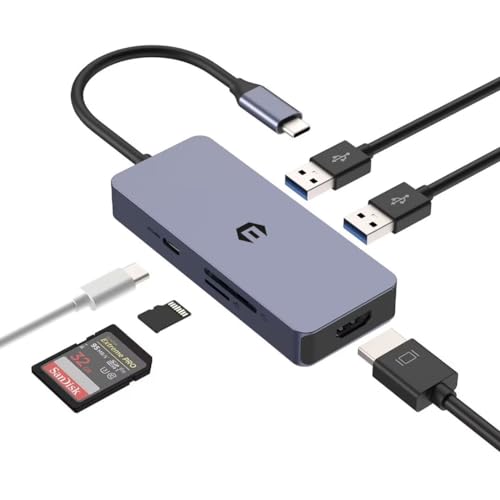 Tymyp USB C Hub, Hub HDMI LAN Dongle für Laptop, Chromebook, Surface Pro 8, 6 in 1 Multiport Adapter, mit 4K HDMI, USB 3.0, SD/TF Kartenleser, 100W PD von Tymyp