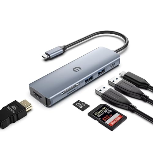 Tymyp USB C Hub, Multiport Adapter USB C mit 4K HDMI Display, 6 in 1 Typ C Ethernet Adapter, USB 3.0, PD 100W, Passend für MacBook Pro/Air, Chromebook, Thinkpad von Tymyp