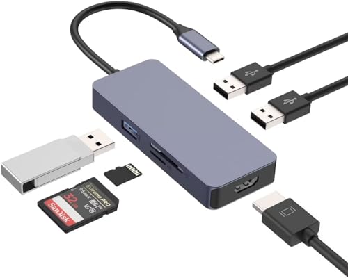 Tymyp USB C Hub, USB C Multiport LAN, 6 in 1 USB Erweiterung kompatibel mit Air/Pro/iPad/Surface/Anderen Type-C Geräten, 4K HDMI, USB 3.0, 2* USB 2.0, SD/TF 2.0 von Tymyp