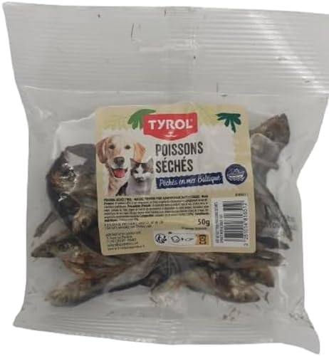 Tyrol Sprotte getrockneter Fisch | Katzen- und Hundefutter | Leckerli für Hunde und Katzen reich an Eiweiß | natürliches Futter | in der Ostsee gefischt | 50 g | Europäischer Herkunft von Tyrol