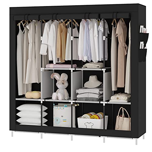 UDEAR Kleiderschrank Einfach aus Stoff Faltschrank Stoffschrank Furniture Bedroom Wardrobes (Schwarz) von UDEAR