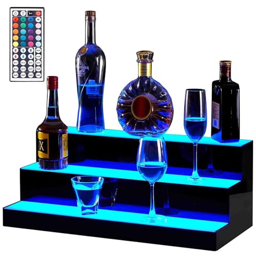 3-stufige LED-beleuchtete Spirituosenflaschen-Ausstellung, Bunt Beleuchtetes Hausbar-Regal, Stehender Getränkebeleuchtungsständer Für Die Kommerzielle Bar-Party Zu Hause ( Color : A , Size : 80*33*31c von UE-MAOLU
