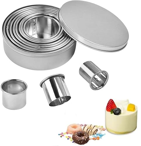 12 Stück Edelstahl Ausstechformen, Ringe Keksformen Cutter Set Rund Plätzchen Ausstecher Circle Cookie Cutter für Plätzchen für Backen Kuchen DIY von UEPOA