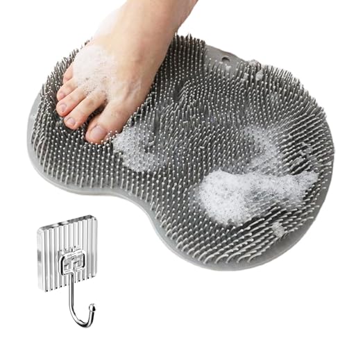 Fußbürste Dusche, Fußwaschmatte mit Rutschfesten Saugnäpfen Fußwäscher Bath Massagepad Fuss Wäscher Bath Foot Massager für Pediküre Fußpflege Entspannung (Grau) von UEPOA