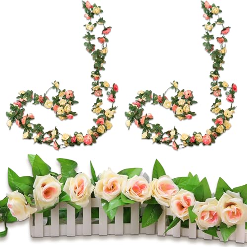 Künstliche Girlande, 3 Stück Kunstblumen Pfingstrosen Künstlich Blumen Déco mit Grünen Blättern 2.4m Hängend Wie Echt Seidenblumen für Tür Heimdekoration Hochzeit Party von UEPOA