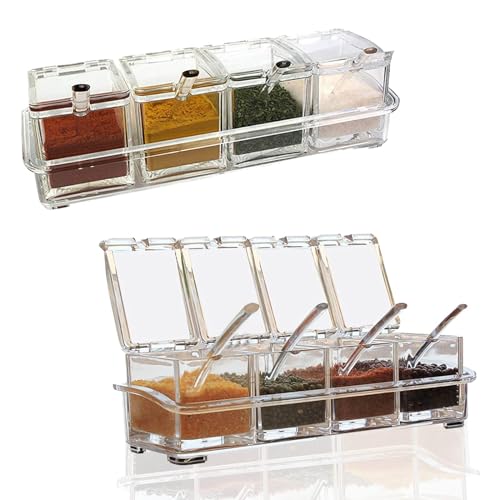 UEPOA Acryl Würze Box, Transparente Gewürzbox Küche Gewürzbox Transparente Salz Gewürz Jar Flaschen Set mit Deckel und Löffel Behälter Gewürzgläser für Salz Pfeffer Zucker Gewürze Zucker von UEPOA