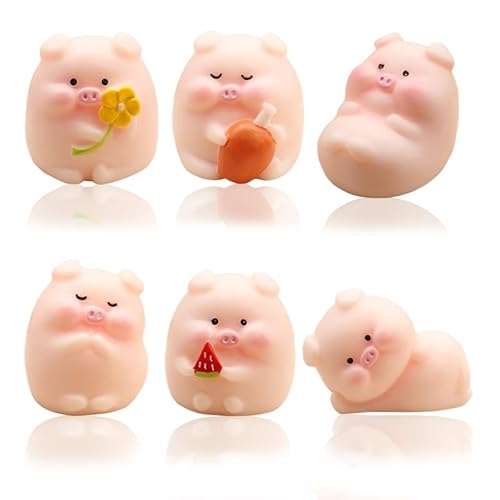 UEPOA Glücksschweinchen Klein, 6 Stück Glückschwein Mini Schweine Figuren Glücksbringer Auto Deko Schwein Miniatur für DIY Handwerk Tischdeko Geburtstag Party (Rosa) von UEPOA