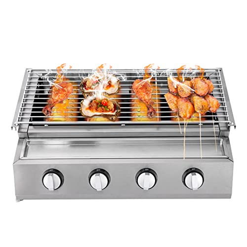 Camping-Grill,Edelstahl Brenner 4-Flammen LPG Gasgrill Gasbräter Gas Grill Gastro Tischgrill,BBQ Propan Gas Grill 55.8 * 23.2cm von UESUENYENS