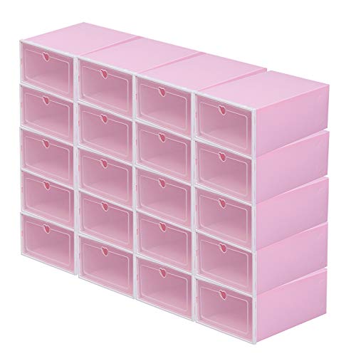 UESUENYENS Schuhkarton 20 Stück Transparent Schuhboxen-Schuhbox stapelbar Kunststoffschuhkarton Stapelbarer Schuhaufbewahrung Schuhbox mit Deckel 33 * 23 * 14 cm (Pink) von UESUENYENS