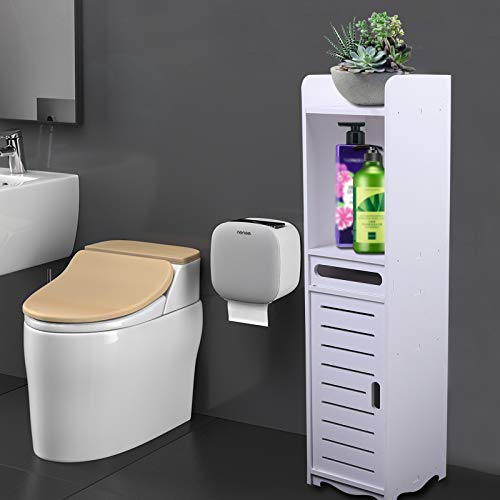 Weiß Toilettenschrank, 20x20x80cm Freistehend Badschrank Schmal Badezimmerschrank mit Toilettenpapierhalter Stehend Klopapier Aufbewahrung,Toilettenpapierhalter Schrank für Badezimmer, Küche von UESUENYENS