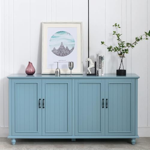 UEV Vintage Sideboard, 157x41x81cm, blau, Kommode mit 4 Türen und verstellbare Ablagen, Aufbewarhungsschrank, Kücheschrank, Beistellschrank, Mehrzweckschrank für Wohnzimmer Schlafzimmer Flur von UEV