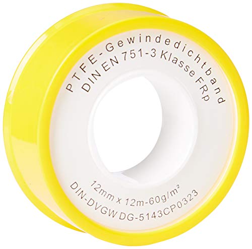 PTFE-Gewindedichtband Rolle (Teflonband) FRp für Feingewinde DN10 nach DIN EN 751-3, 12mm x 0.1mm x 12m (60 g/m²) (5 Stück) von Honbeanify GCV