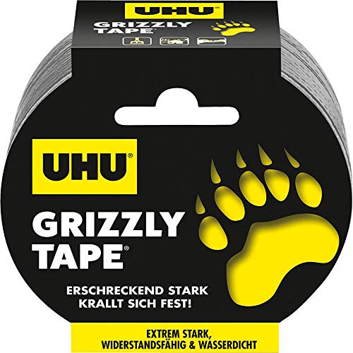 UHU Klebeband Grizzly Tape, Extrem starkes, wiederstandsfähiges & wasserdichtes Gewebeband, 5 cm x 25 m, silber von UHU