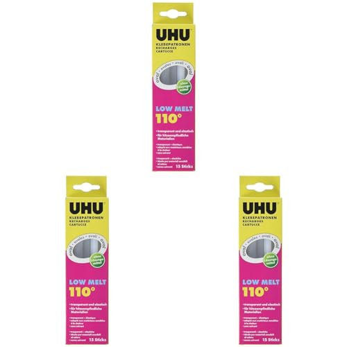 UHU Heißklebepatronen Low Melt, Transparente und ovale Klebepatronen für UHU Niedrigtemperatur Klebepistole, 200g (Packung mit 3) von UHU