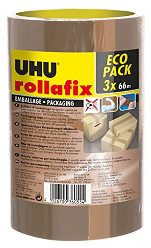 UHU Rollafix Verpackungsklebeband, braun, 3 Stück à 66 m x 50 mm von UHU