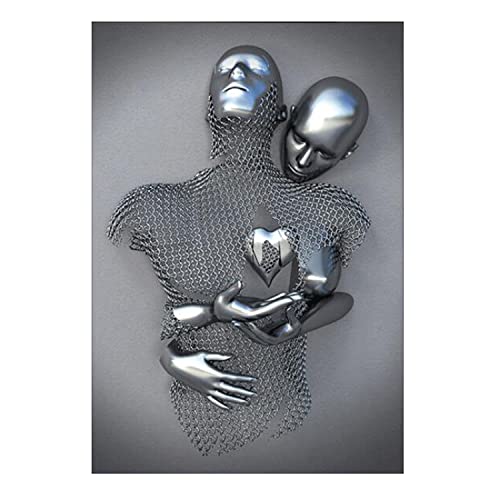 UIGJIOG Liebe Herz Kunst Wand Grau Leinwand Wandkunst, Abstrakte Metallfigur Skulptur, Liebe Herz 3D-Effekt, Kein Rahmen,Silver c,40x50cm No Frame von UIGJIOG