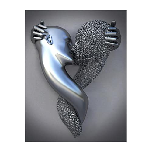 UIGJIOG Liebe Herz Kunst Wand Grau Leinwand Wandkunst, Abstrakte Metallfigur Skulptur, Liebe Herz 3D-Effekt, Kein Rahmen,Silver d,30x40cm No Frame von UIGJIOG