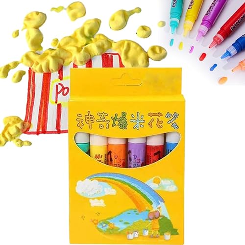 UIRPK DIY Bubble Popcorn Drawing Pens,6Pcs Magic Popcorn Pens,Bubble Popcorn Drawing Pens,Magic Puffy Pens,Magic Popcorn Color Paint Pen for Greeting Birthday Cards Kids (1SET,A) von UIRPK