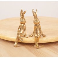 2 Hasen Statuen/Skulpturen Figuren || Hochwertige Qualität Vintage Massives Messing Lächelnde Zweier Set von UKAmobile