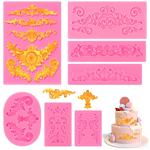 UMILKI 7 Pcs Fondant Formen Barock,3D Silikonform Fondant,Vintage Formen Silikon,7 Still Blumen Fondantform für Fudge,Kuchen,Schokolade,Dessertdekoration,Cupcake Topper von UMILKI