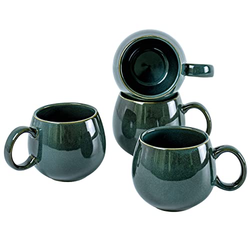 UNICASA Kaffeebecher aus Porzellan, Set aus 4 Stück Tassen mit Henkel je 530 ml, Geschirr Tasse Becher für Tee Kaffee Milch Cappuccino, Grün von UNICASA