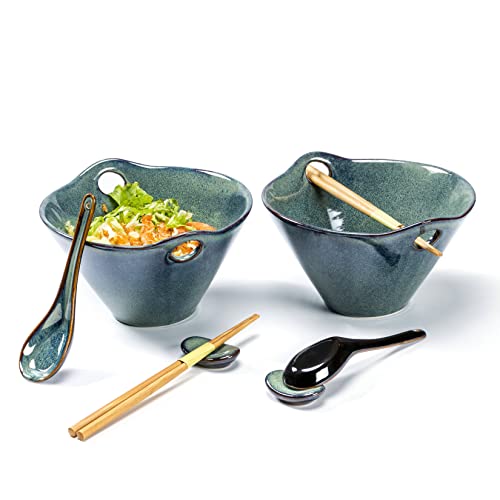Salatschüssel Set, Ramen Nudel Suppenschalen Mit Essstäbchen 2 Sätze 600 ml, Japanisches Geschirr Ramen Bowl von UNICASA