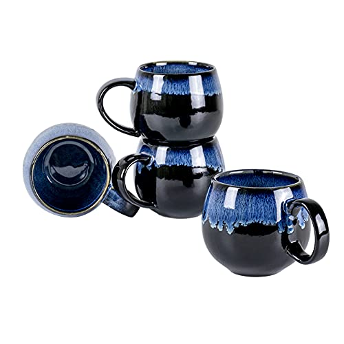 UNICASA Kaffeebecher aus Porzellan, Set aus 4 Stück Tassen mit Henkel je 530 ml, Porzellantassen für Tee Kaffee Milch Cappuccino, Blau von UNICASA