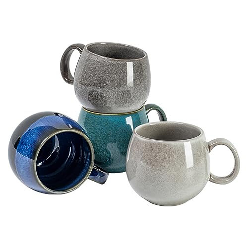UNICASA Kaffeetassen Set, 600ml Kaffeebecher aus Porzellan mit Henkel, 4er Porzellantassen für Tee Kaffee Milch Cappuccino,Blau/Grün/hellgrau/Dunkelgrau von UNICASA