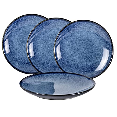 UNICASA Porzellan Tellerset, 26 cm große Salatteller Vintage Blau, Speiseteller Set 4-tlg Geschirrservice Tafelservice von UNICASA