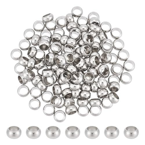 UNICRAFTALE 120 Stk 6mm Rondelle Abstandsperlen Edelstahl Perlen 4mm Loch Metall Perlen Glatte Oberfläche Zwischenperlen Großes Loch Perlen Für DIY Armbänder Halsketten Schmuckherstellung Basteln von UNICRAFTALE