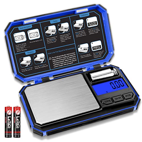 UNIWEIGH Digitale küchenwaage 200g/0,01g, Feinwaage,Taschenwaage, Präzisionswaage, Waage Gramm, Kleine waage, Briefwaage, Mini Waage, Scale mit 50g Kalibriergewicht (Batterie enthalten)–Blau von UNIWEIGH