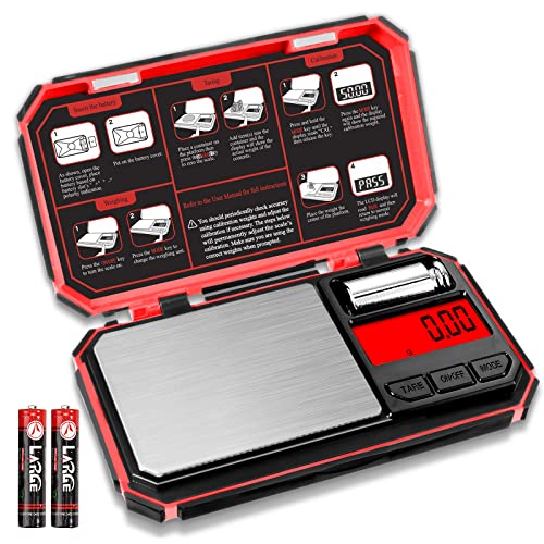 UNIWEIGH Digitale küchenwaage 200g/0,01g, Feinwaage,Taschenwaage, Präzisionswaage, Waage Gramm, Kleine waage, Briefwaage, Mini Waage, Digital Scale mit 50g Kalibriergewicht (Batterie enthalten)–Rote von UNIWEIGH