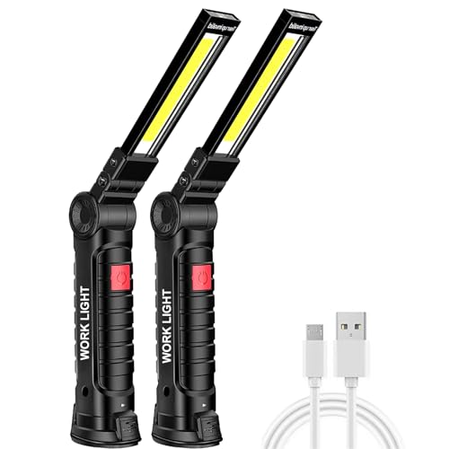 LED Arbeitsleuchte Werkstattlampe akku,Taschenlampe mit Starker Magnetfuß und Haken,COB Inspektionslampe,5 Lichtmod 360° Drehbar,Notlicht led handlampe für Auto Reparatur,Werkstatt,Camping(2 Stück) von UNUSROOM