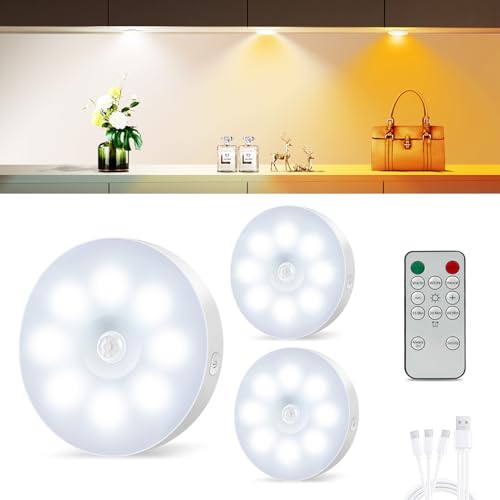 Unterbauleuchte küche Led Schrankbeleuchtung mit Fernbedienung,Schranklicht mit Bewegungsmelder,Dimmbare 3 Farbtemperaturen USB Wiederaufladbares, Kabellos für Küche,Schlafzimmer Vitrinenbeleuchtung von UNUSROOM
