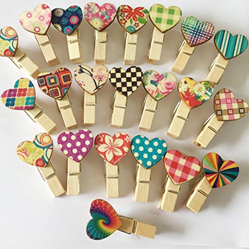 UOOOM 40 PCS Bunt Herz Holz Clips Wäscheklammern Mini Holz Klammern deko klammern für DIY Fotos Clips Hochzeit Geschenk Craft Decor von UOOOM