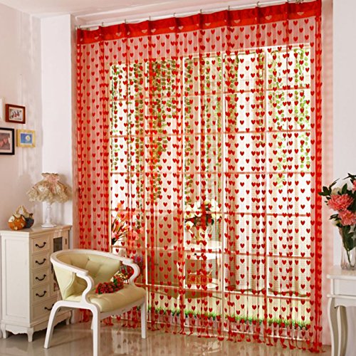 UOOOM Fadenvorhang, 100 x 200 cm, Herzform, für Fenster, Tür, Hintergrund (rot) von UOOOM