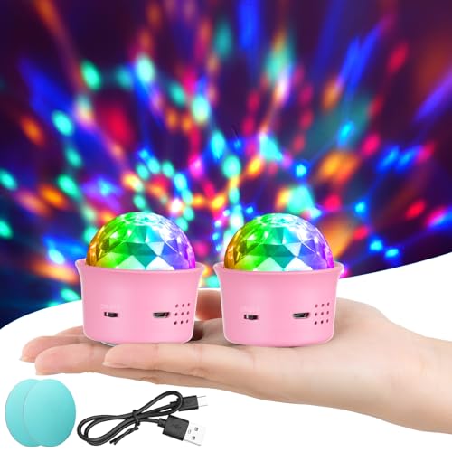 URAQT Mini Discokugel Licht,2 Stück DJ Ball USB Stimme Steuerung Disco Party Lichter Blitzlicht Bühnenbeleuchtung Effektlicht Tragbar Wiederaufladbar Discokugel für Partys Autoinnendekoration Rosa von URAQT