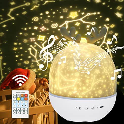 URAQT Sternenhimmel Projektor, 360° Rotation Kinder Lampe Musik LED Nachtlicht + Fernbedienung + Timer + 6 Farben, Galaxy Projektor für Kinder Erwachsene Party Geburtstag Weihnachtsgeschenke, Grau von URAQT